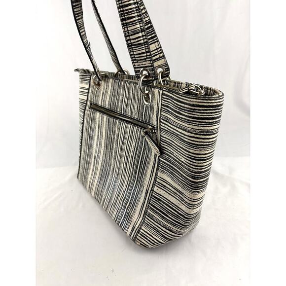 Guess Kamryn Stripe Python Tote Black White Shoulder Handbag Zipper Closure - Picture 16 of 16